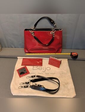 Beijo Red Patent Satchel & 3-Wallet Set